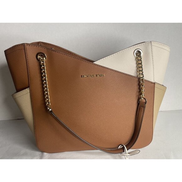 Michael Kors Jet Set Color-Block Saffiano Leather Large Chain Shoulder Tote Bag - Picture 3 of 6